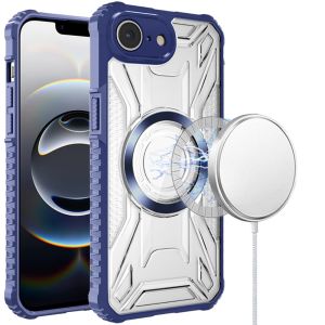 For iPhone 16E / SE4 [Magnetic Circle] CD Pattern Transparent Rugged Hybrid - Dark Blue