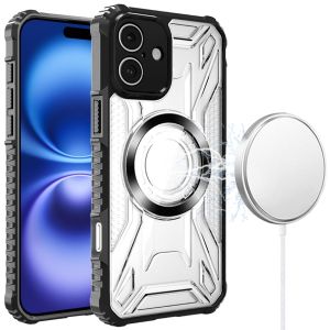 For iPhone 17 [Magnetic Circle] CD Pattern Transparent Rugged Hybrid - Black
