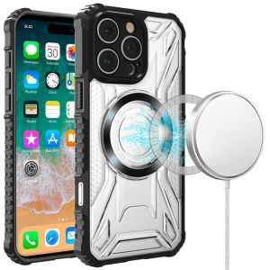 For iPhone 16 Pro Max 6.9 inch [Magnetic Circle] CD Pattern Transparent Rugged Hybrid - Black