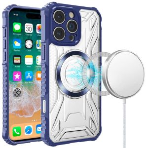 For iPhone 16 Pro Max 6.9 inch [Magnetic Circle] CD Pattern Transparent Rugged Hybrid - Dark Blue