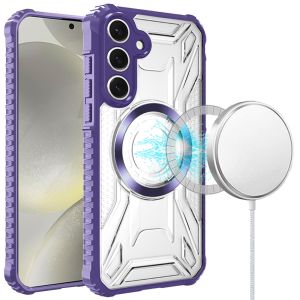 For Samsung S25 Plus [Magnetic Circle] CD Pattern Transparent Rugged Hybrid - Purple