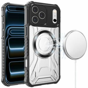 For Apple iPhone 18 Pro [Magnetic Circle] CD Pattern Transparent Rugged Hybrid - Black