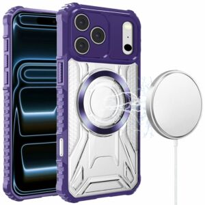 For Apple iPhone 18 Pro [Magnetic Circle] CD Pattern Transparent Rugged Hybrid - Purple