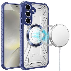 For Samsung S25 [Magnetic Circle] CD Pattern Transparent Rugged Hybrid - Dark Blue