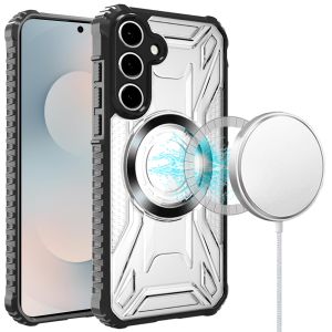 For Samsung s25 FE [Magnetic Circle] CD Pattern Transparent Rugged Hybrid - Black