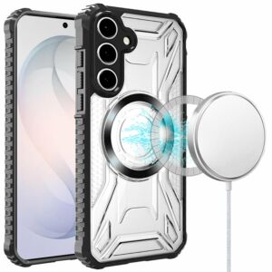 For Samsung Galaxy s26 FE [Magnetic Circle] CD Pattern Transparent Rugged Hybrid - Black