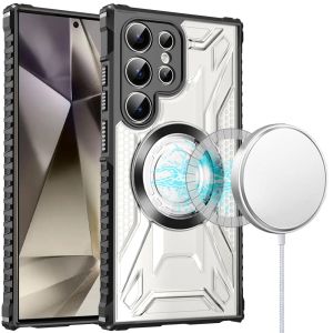 For Samsung s25 Ultra [Magnetic Circle] CD Pattern Transparent Rugged Hybrid - Black