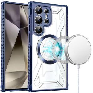 For Samsung s25 Ultra [Magnetic Circle] CD Pattern Transparent Rugged Hybrid - Dark Blue