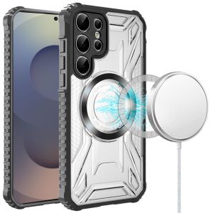 For Samsung s26 Ultra [Magnetic Circle] CD Pattern Transparent Rugged Hybrid - Black