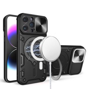 For iPhone 15 Magnetic Ring Stand Classic Design FULL Camera Protection Hybrid Case - Black