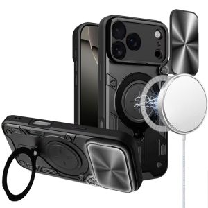 For iPhone 17 Pro Max Magnetic Ring Stand Classic Design FULL Camera Protection Hybrid Case - Black