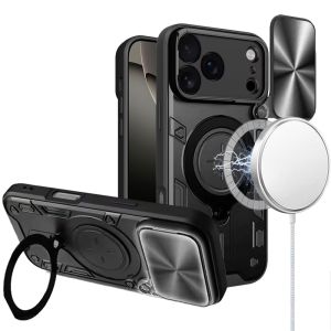 For iPhone 17 Pro Magnetic Ring Stand Classic Design FULL Camera Protection Hybrid Case - Black