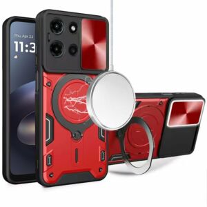 For Motorola Moto G 5G 2025 / 2026 / G Play 2026 Magnetic Ring Stand Classic Design FULL Camera Protection Hybrid Case - Red