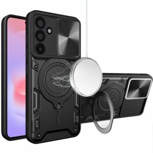For Samsung Galaxy A37 Magnetic Ring Stand Classic Design FULL Camera Protection Hybrid Case - Black