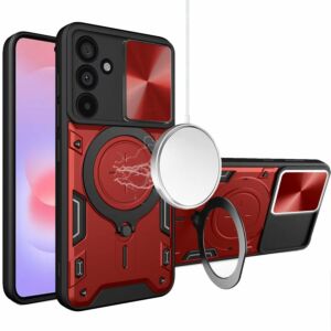 For Samsung Galaxy A37 Magnetic Ring Stand Classic Design FULL Camera Protection Hybrid Case - Red