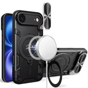 For iPhone 17 Air Magnetic Ring Stand Classic Design FULL Camera Protection Hybrid Case - Black