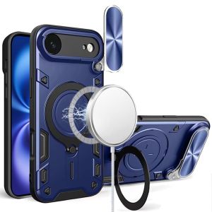 For iPhone 17 Air Magnetic Ring Stand Classic Design FULL Camera Protection Hybrid Case - Blue