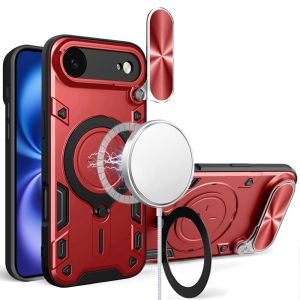 For iPhone 17 Air Magnetic Ring Stand Classic Design FULL Camera Protection Hybrid Case - Red