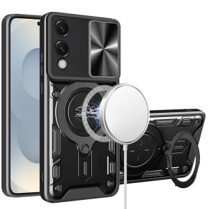 For Samsung Galaxy s25 Edge Magnetic Ring Stand Classic Design FULL Camera Protection Hybrid Case - Black