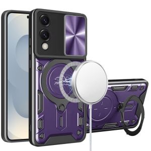 For Samsung Galaxy s25 Edge Magnetic Ring Stand Classic Design FULL Camera Protection Hybrid Case - Dark Purple