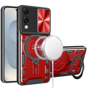 For Samsung Galaxy s25 Edge Magnetic Ring Stand Classic Design FULL Camera Protection Hybrid Case - Red
