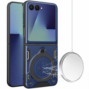 For Samsung Z Flip 8 Magnetic Ring Stand Classic Design FULL Camera Protection Hybrid Case - Blue
