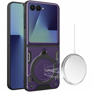 For Samsung Z Flip 8 Magnetic Ring Stand Classic Design FULL Camera Protection Hybrid Case - Dark Purple