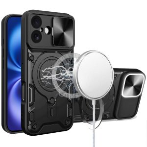 For iPhone 17 Magnetic Ring Stand Classic Design FULL Camera Protection Hybrid Case - Black