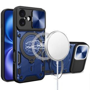 For iPhone 17 Magnetic Ring Stand Classic Design FULL Camera Protection Hybrid Case - Blue