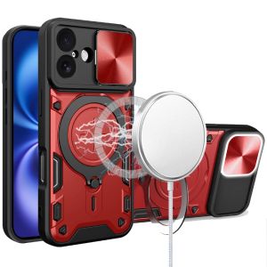 For iPhone 17 Magnetic Ring Stand Classic Design FULL Camera Protection Hybrid Case - Red