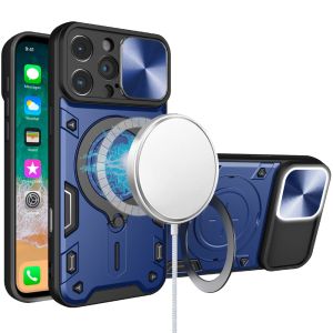 For iPhone 16 Pro Max 6.9 inch Magnetic Ring Stand Classic Design FULL Camera Protection Hybrid Case - Blue
