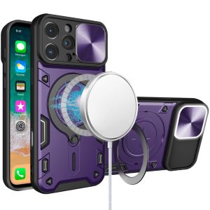 For iPhone 16 Pro Max 6.9 inch Magnetic Ring Stand Classic Design FULL Camera Protection Hybrid Case - Dark Purple
