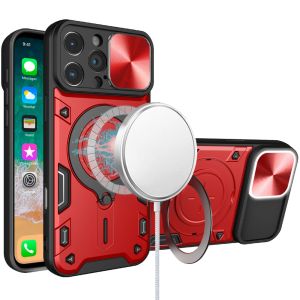 For iPhone 16 Pro Max 6.9 inch Magnetic Ring Stand Classic Design FULL Camera Protection Hybrid Case - Red