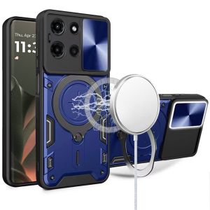 For Motorola Edge 2025 Magnetic Ring Stand Classic Design FULL Camera Protection Hybrid Case - Blue