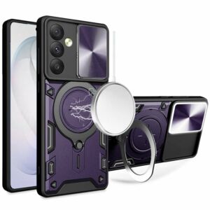 For Samsung Galaxy s26 FE Magnetic Ring Stand Classic Design FULL Camera Protection Hybrid Case - Dark Purple