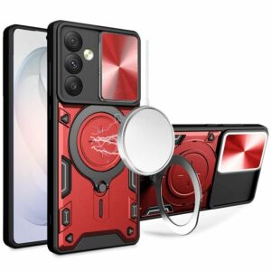 For Samsung Galaxy s26 FE Magnetic Ring Stand Classic Design FULL Camera Protection Hybrid Case - Red