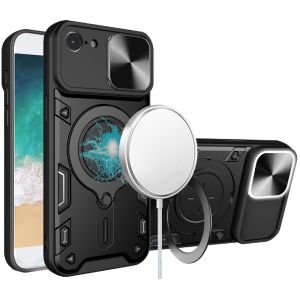 For iPhone 16E / SE4 Magnetic Ring Stand Classic Design FULL Camera Protection Hybrid Case - Black