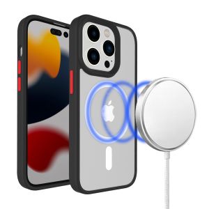 For iPhone 14 PRO 6.1" Core [Magnetic Circle] Colorful Buttons Thick 2mm Hybrid - Black