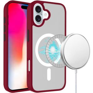 For iPhone 16 6.1 inch Core [Magnetic Circle] Core [Magnetic Circle] Colorful Buttons Thick 2mm Hybrid - Red