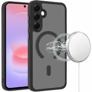 For Samsung Galaxy A37 Matte Frosted Magnetic Hybrid Case with Covered Camera Protection - Black