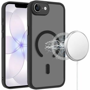 For iPhone 17E / 16E / SE4 Matte Frosted Magnetic Hybrid Case with Covered Camera Protection - Black