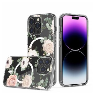 For iPhone XR Beautiful Floral [Magnetic Circle] ShockProof Transparent Hybrid Design - A