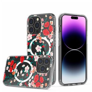 For iPhone XR Beautiful Floral [Magnetic Circle] ShockProof Transparent Hybrid Design - E