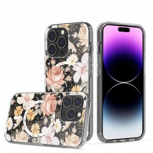 For iPhone XR Beautiful Floral [Magnetic Circle] ShockProof Transparent Hybrid Design - G