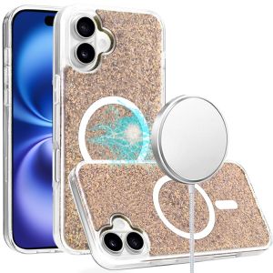 For iPhone 16 6.1 inch Epoxy Glitter [Magnetic Circle] ShockProof Hybrid 2.5mm Thick - Gold