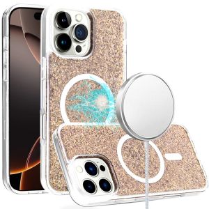 For iPhone 16 Pro Max 6.9 inch Epoxy Glitter [Magnetic Circle] ShockProof Hybrid 2.5mm Thick - Gold