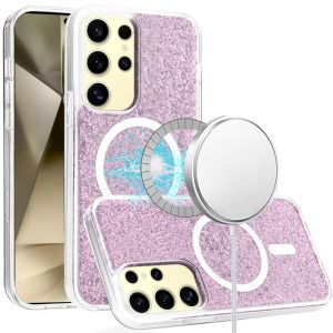For Samsung Galaxy s24 Epoxy Glitter [Magnetic Circle] ShockProof Hybrid 2.5mm Thick - Light Purple