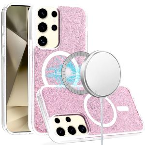 For Samsung Galaxy s24 Plus Epoxy Glitter [Magnetic Circle] ShockProof Hybrid 2.5mm Thick - Rose Gold