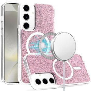 For Samsung s25/s24 Epoxy Glitter [Magnetic Circle] ShockProof Hybrid 2.5mm Thick - Rose Gold