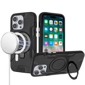 For iPhone 15 Pro Magnetic Circle Kickstand Exclusive Brushed Hybrid - Black